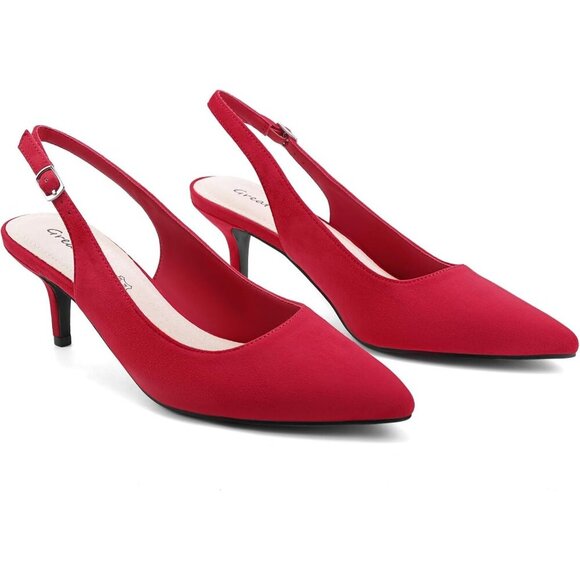 🆕 Women Red Low Pumps Closed Pointed Toe Kitten Heels Party Dressy Shoes - Picture 4 of 6